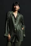 Buy_ZWAAN_Green Satin Organza Woven And Textured Pleated Pattern Zade Shirt  _at_Aza_Fashions