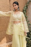 Mangalmay by Aastha_Green Blouse- Bamberg Silk Hand Mint Elegance Sharara Set With Embroidered Shrug _Online_at_Aza_Fashions