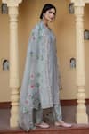 Buy_Mangalmay by Aastha_Grey Kurta- Chanderi Silk Hand Painted Floral V Neck Serenity Embroidered Set _Online_at_Aza_Fashions