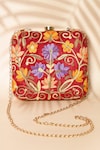 Buy_Adara Khan_Red Flower Embroidered Box Clutch_at_Aza_Fashions