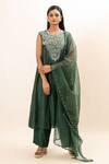 Shop Oshi By Shikha Green Chanderi, Organza, Bamboo, Cotton Pearl Yoke Anarkali Pant Set Online at Aza Fashions Shop_Oshi By Shikha_Green Chanderi, Organza, Bamboo, Cotton Pearl Yoke Anarkali Pant Set _Online_at_Aza_Fashions