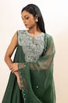 Buy Oshi By Shikha Green Chanderi, Organza, Bamboo, Cotton Pearl Yoke Anarkali Pant Set Buy_Oshi By Shikha_Green Chanderi, Organza, Bamboo, Cotton Pearl Yoke Anarkali Pant Set