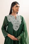 Shop_Oshi By Shikha_Green Anarkali Chanderi Hand Embroidered Chidd And Pearl Yoke Pant Set _at_Aza_Fashions