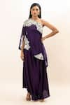 Shop_Oshi By Shikha_Purple Cape Silk Organza Hand Embroidered Zardozi Cape One Draped Pant Set _Online_at_Aza_Fashions