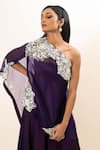 Shop_Oshi By Shikha_Purple Cape Silk Organza Hand Embroidered Zardozi Cape One Draped Pant Set _at_Aza_Fashions