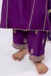 Buy_Pants And Pajamas_Purple Chanderi Sequins, Zari, Embroidery Round Neck Placket Kurta And Pant Set _Online_at_Aza_Fashions