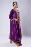 Shop_Pants And Pajamas_Purple Chanderi Sequins, Zari, Embroidery Round Neck Placket Kurta And Pant Set _Online_at_Aza_Fashions