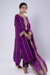 Buy_Pants And Pajamas_Purple Chanderi Sequins, Zari, Embroidery Round Neck Placket Kurta And Pant Set 