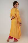 Shop_Pants And Pajamas_Yellow Chanderi Sequins, Zari, Embroidery Round Neck Placket Kurta And Pant Set _at_Aza_Fashions