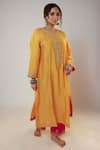 Buy_Pants And Pajamas_Yellow Chanderi Sequins, Zari, Embroidery Round Neck Placket Kurta And Pant Set _Online_at_Aza_Fashions