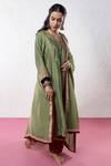 Buy_Pants And Pajamas_Green Chanderi Sequins, Zari, Embroidery Split V-neck Floral Kurta And Pant Set 
