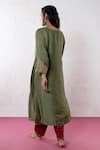 Shop_Pants And Pajamas_Green Chanderi Sequins, Zari, Embroidery Split V-neck Floral Kurta And Pant Set _at_Aza_Fashions