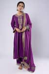 Buy_Pants and Pajamas_Purple Kurta And Pant Chanderi Embroidery Zari Thread Round Placket Set _at_Aza_Fashions