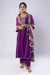 Pants and Pajamas_Purple Kurta And Pant Chanderi Embroidery Zari Thread Round Placket Set _Online_at_Aza_Fashions