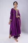 Pants and Pajamas_Purple Kurta And Pant Chanderi Embroidery Zari Thread Round Placket Set _at_Aza_Fashions