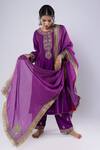 Shop_Pants and Pajamas_Purple Kurta And Pant Chanderi Embroidery Zari Thread Round Placket Set 