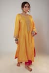 Shop_Pants and Pajamas_Yellow Kurta And Pant Chanderi Embroidery Zari Thread Round Sequin Work Set 