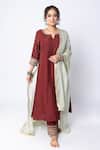 Buy Pants And Pajamas Maroon Chanderi, Organza Embroidery Split V-neck Sleeve Kurta Set at Aza Fashions Buy_Pants And Pajamas_Maroon Chanderi, Organza Embroidery Split V-neck Sleeve Kurta Set _at_Aza_Fashions
