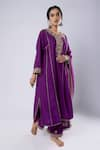 Buy_Pants and Pajamas_Purple Chanderi Embroidery Zari Thread Round Placket Kurta _at_Aza_Fashions