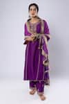 Pants and Pajamas_Purple Chanderi Embroidery Zari Thread Round Placket Kurta _Online_at_Aza_Fashions