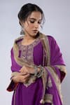 Buy_Pants and Pajamas_Purple Chanderi Embroidery Zari Thread Round Placket Kurta _Online_at_Aza_Fashions