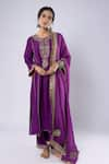 Shop_Pants and Pajamas_Purple Chanderi Embroidery Zari Thread Round Placket Kurta _Online_at_Aza_Fashions