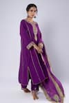 Pants and Pajamas_Purple Chanderi Embroidery Zari Thread Round Placket Kurta _at_Aza_Fashions