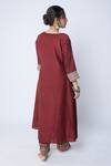 Shop_Pants and Pajamas_Maroon Chanderi Embroidery Zari Thread Notched Sleeve Kurta _at_Aza_Fashions