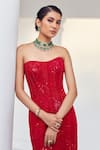 Shop_Mishru_Red Soft Tulle Embroidery Ariel Claret Embellished Lehenga With Corset  _Online_at_Aza_Fashions