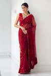 Buy_Mishru_Red Soft Tulle Embroidery Darla Rafflesia Garden Saree With Blouse  _at_Aza_Fashions