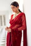 Mishru_Red Soft Tulle Embroidery Thread Glass Darla Rafflesia Garden Saree With Blouse _Online_at_Aza_Fashions