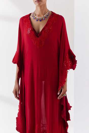 Shop_Mishru_Red Kaftan Chiffon Embroidery Shui Florence Cut Work Embellished With Slip _Online_at_Aza_Fashions