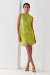 Buy_Mishru_Green Dress Tulle Embroidery Moana Martian Embellished Layered Short With Slip _at_Aza_Fashions