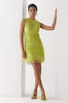 Shop_Mishru_Green Dress Tulle Moana Martian Embellished Layered Short With Slip  _at_Aza_Fashions