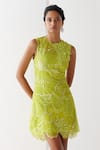 Mishru_Green Dress Tulle Embroidery Moana Martian Embellished Layered Short With Slip _Online_at_Aza_Fashions