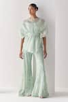 Buy_Mishru_Green Tunic Organza Iridescent Florence Embellished Flared Pant Set  _at_Aza_Fashions