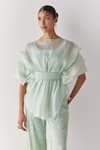 Shop_Mishru_Green Tunic Organza Iridescent Florence Embellished Flared Pant Set  _at_Aza_Fashions