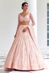 Buy_Mishru_Pink Lehenga And Dupatta Neri Ionic Blossom Embellished Bridal Set  _at_Aza_Fashions