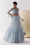 Shop_Mishru_Blue Soft Tulle Embroidery Ara Cosmati Florin Embellished Bridal Lehenga Set _at_Aza_Fashions