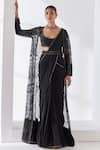 Shop_Mishru_Black Jacket Reva Celeste Nightfall Embellished Pre-draped Saree Set  _at_Aza_Fashions