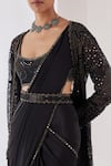 Mishru_Black Jacket And Blouse Reva Celeste Nightfall Embellished Pre-draped Saree Set _at_Aza_Fashions