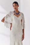 Buy_Mishru_Ivory Gown Organza Celine Lily Breeze Embellished Mermaid With Cape  _Online_at_Aza_Fashions