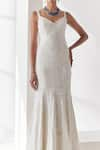 Mishru_Ivory Organza Embroidery Celine Lily Meadow Embellished Mermaid Gown  _Online_at_Aza_Fashions