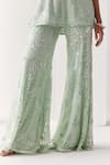 Buy_Mishru_Green Soft Tulle Embroidery Sequins Nahla Amaryllis Kurti With Flared Pant _Online_at_Aza_Fashions