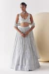 Buy_Mishru_Grey Soft Tulle Embroidery 3d Flora Kai Onyx Bloom Bridal Lehenga Set  _at_Aza_Fashions