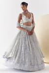 Shop_Mishru_Grey Soft Tulle Embroidery 3d Flora Kai Onyx Bloom Bridal Lehenga Set  _at_Aza_Fashions