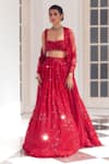 Shop_Mishru_Red Soft Tulle Embroidery Sequins Kai Callista Bridal Lehenga Set  _at_Aza_Fashions