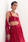 Mishru_Red Soft Tulle Embroidery Sequins Kai Callista Bridal Lehenga Set  _Online_at_Aza_Fashions