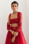 Buy_Mishru_Red Soft Tulle Embroidery Sequins Kai Callista Bridal Lehenga Set  