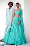 Mishru_Blue Blouse And Dupatta Soft Tulle Sereia Bridal Lehenga Set  _Online_at_Aza_Fashions